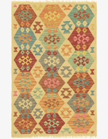 3' 2 x 4' 10 Hand Woven Kilim Maymana Wool Rug