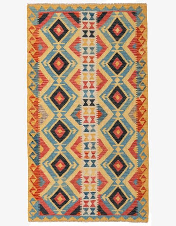 3' 6 x 6' 3 Hand Woven Kilim Maymana Wool Rug