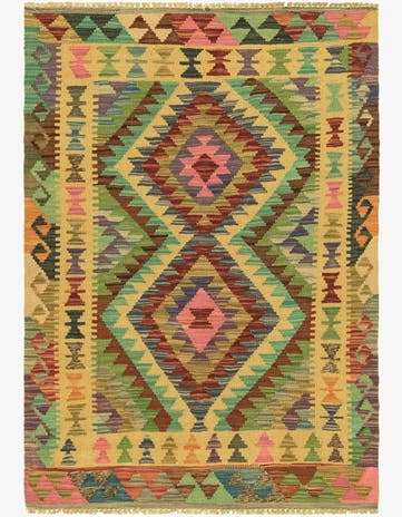 2' 9 x 4' Hand Woven Kilim Maymana Wool Rug