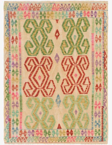 4' 9 x 6' 7 Hand Woven Kilim Maymana Wool Rug