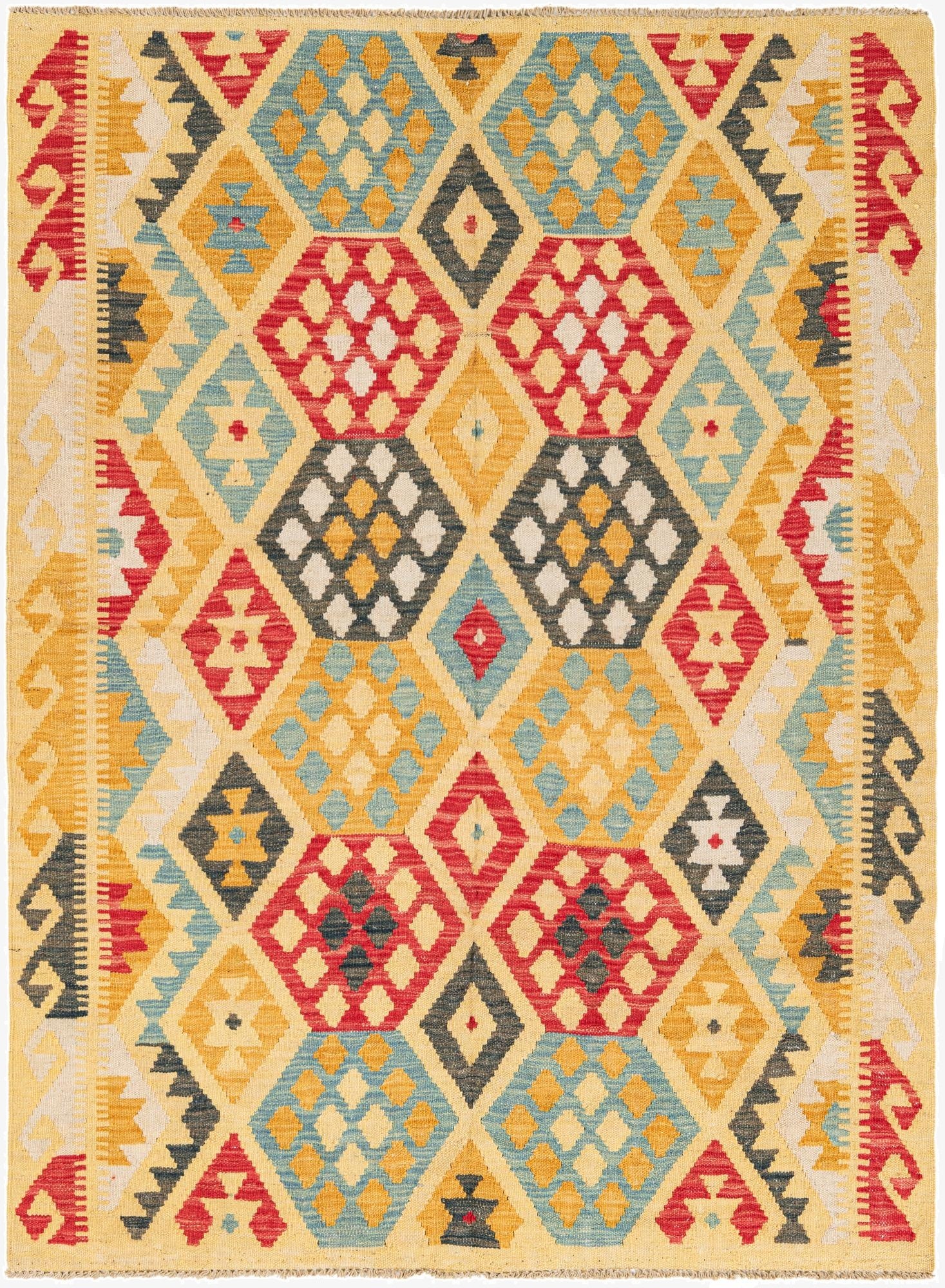 4' 2 x 5' 8  Hand Woven Kilim Maymana Wool Rug
