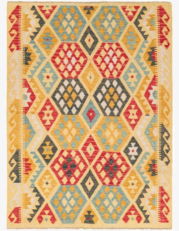 4' 2 x 5' 8 Hand Woven Kilim Maymana Wool Rug