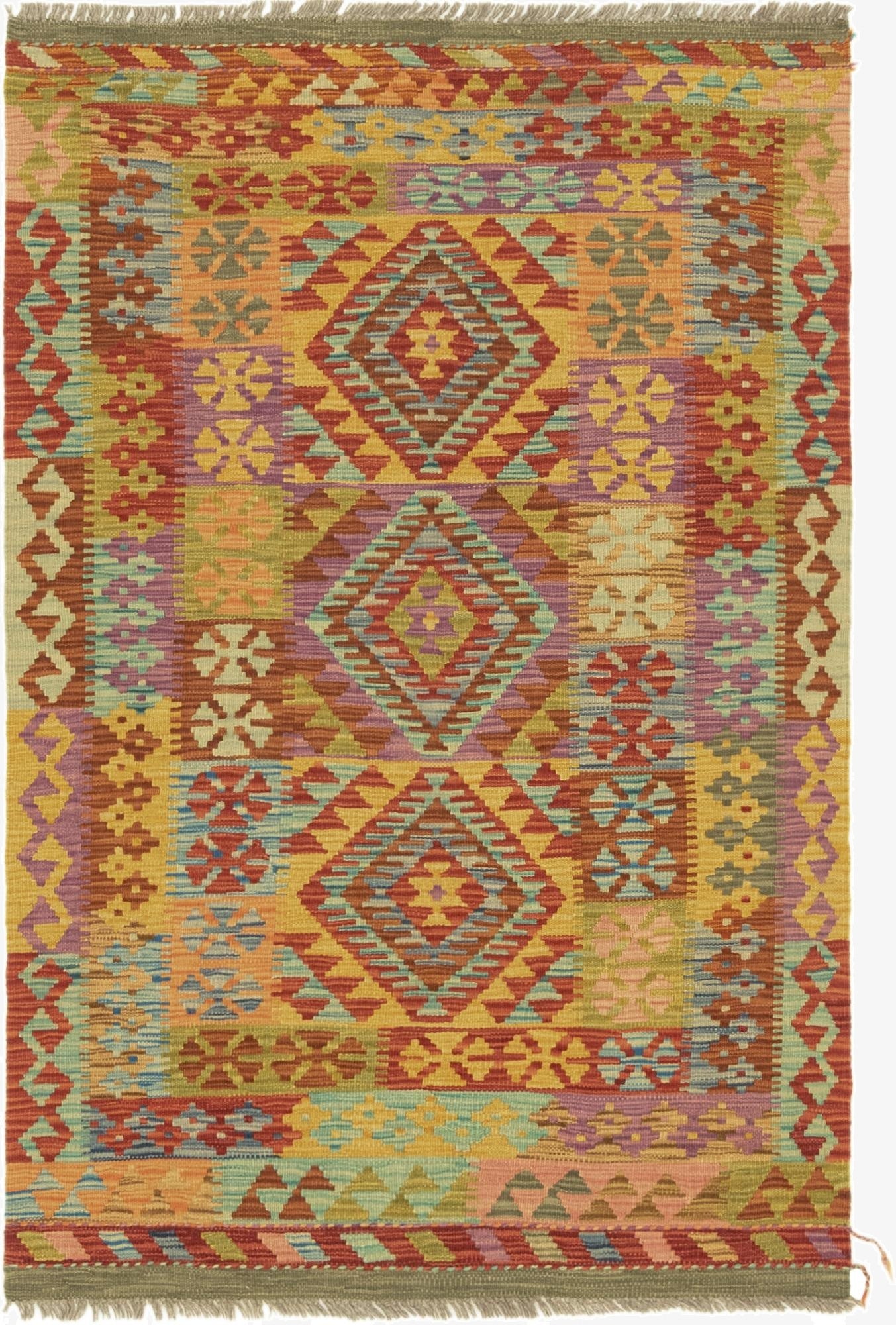 3' 6 x 5' 2  Hand Woven Kilim Maymana Wool Rug