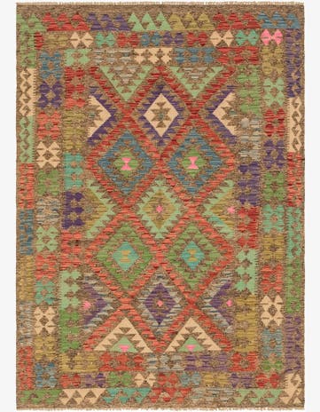 4' 10 x 6' 9 Hand Woven Kilim Maymana Wool Rug