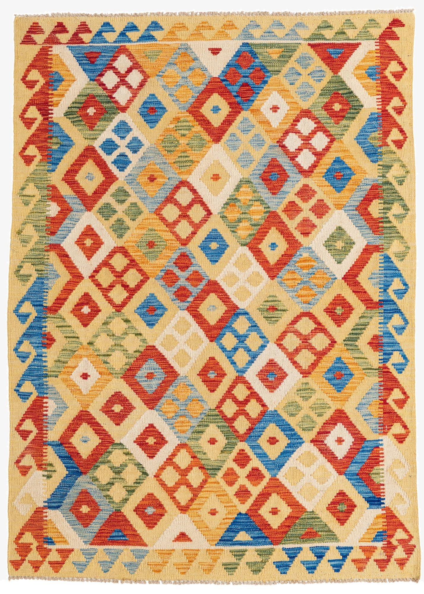 4' 3 x 6'  Hand Woven Kilim Maymana Wool Rug
