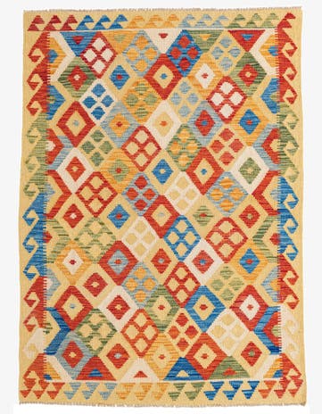 4' 3 x 6' Hand Woven Kilim Maymana Wool Rug