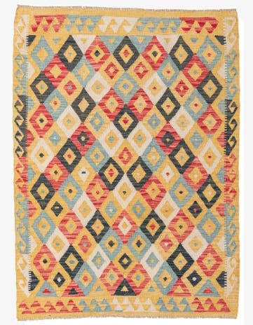 4' 2 x 5' 7 Hand Woven Kilim Maymana Wool Rug