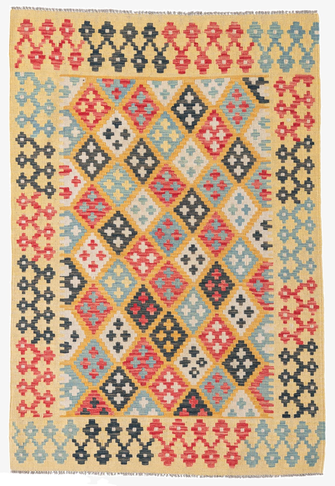 4' 2 x 6'  Hand Woven Kilim Maymana Wool Rug