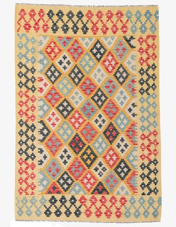 4' 2 x 6' Hand Woven Kilim Maymana Wool Rug