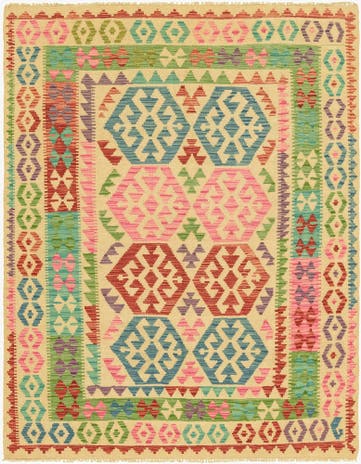 5' x 6' 9 Hand Woven Kilim Maymana Wool Rug