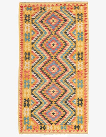 3' 6 x 6' 5 Hand Woven Kilim Maymana Wool Rug