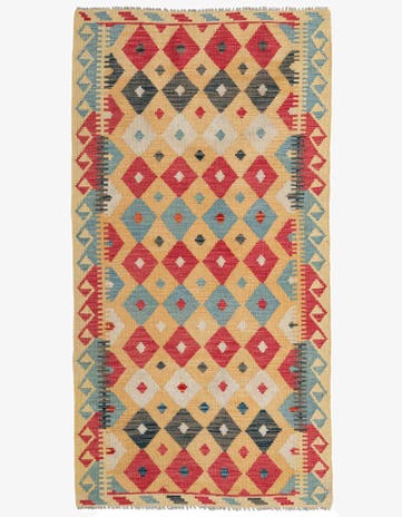 3' 6 x 6' 8 Hand Woven Kilim Maymana Wool Rug