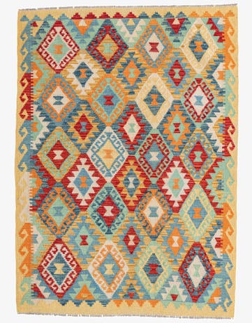 4' 2 x 5' 9 Hand Woven Kilim Maymana Wool Rug