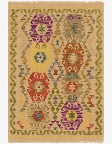 3' 4 x 5' Hand Woven Kilim Maymana Wool Rug