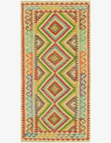 3' 3 x 6' 5 Hand Woven Kilim Maymana Wool Rug