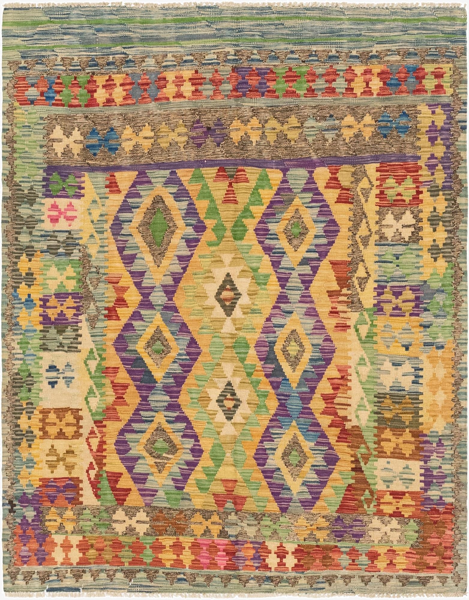 4' 7 x 5' 10  Hand Woven Kilim Maymana Wool Rug