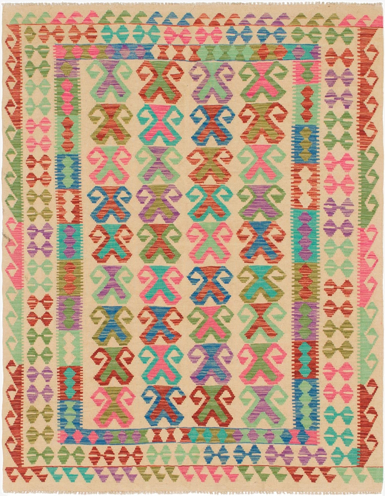 5' x 6' 8  Hand Woven Kilim Maymana Wool Rug