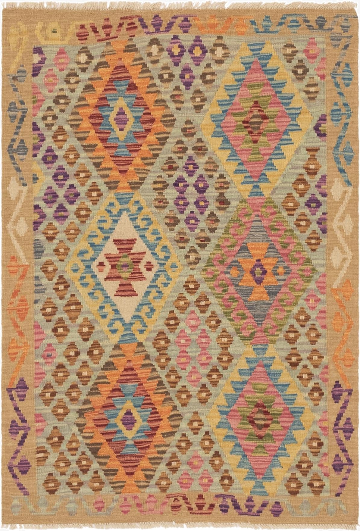 3' 6 x 4' 11  Hand Woven Kilim Maymana Wool Rug