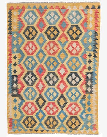 4' 2 x 5' 10 Hand Woven Kilim Maymana Wool Rug