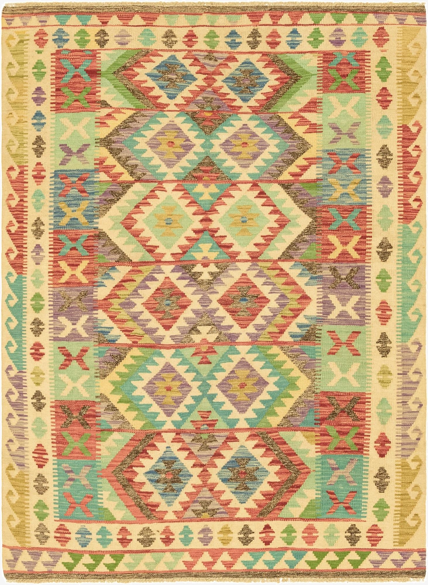 4' 10 x 6' 6  Hand Woven Kilim Maymana Wool Rug