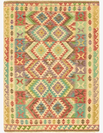 4' 10 x 6' 6 Hand Woven Kilim Maymana Wool Rug