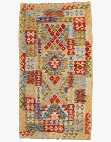 3' 6 x 6' 5 Hand Woven Kilim Maymana Wool Rug
