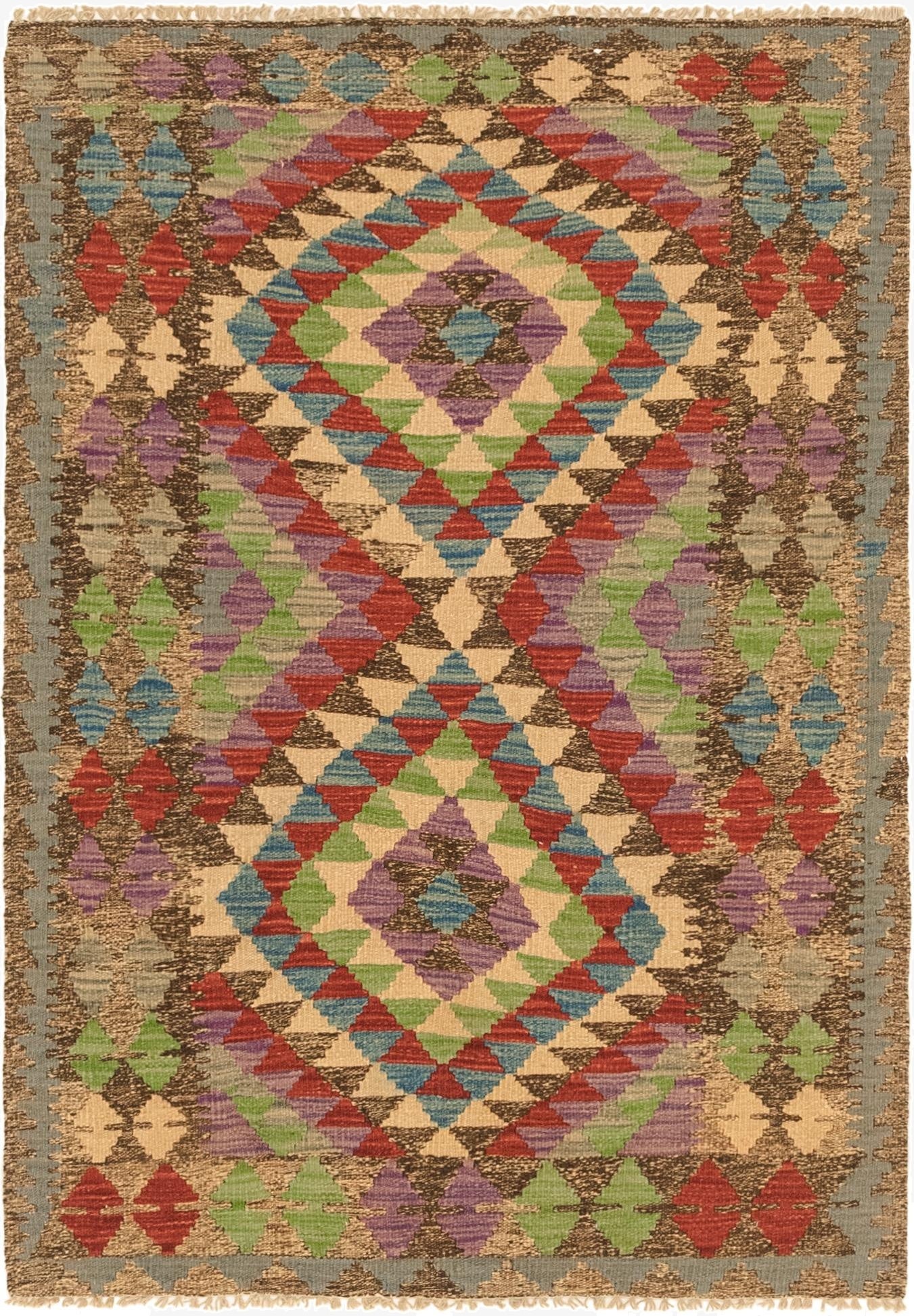 2' 11 x 4' 3  Hand Woven Kilim Maymana Wool Rug