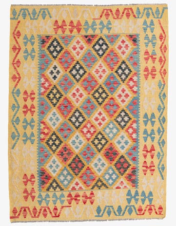 4' 3 x 5' 8 Hand Woven Kilim Maymana Wool Rug