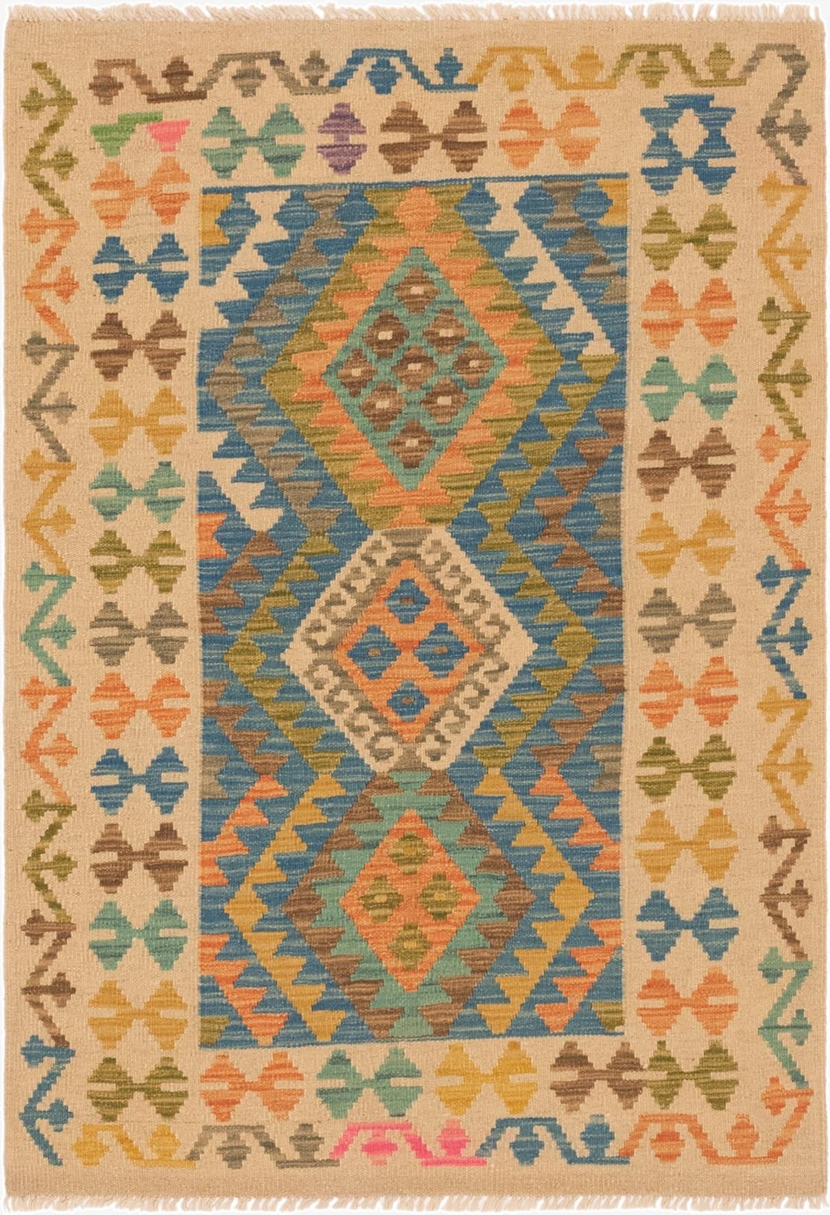 3' 5 x 4' 11  Hand Woven Kilim Maymana Wool Rug