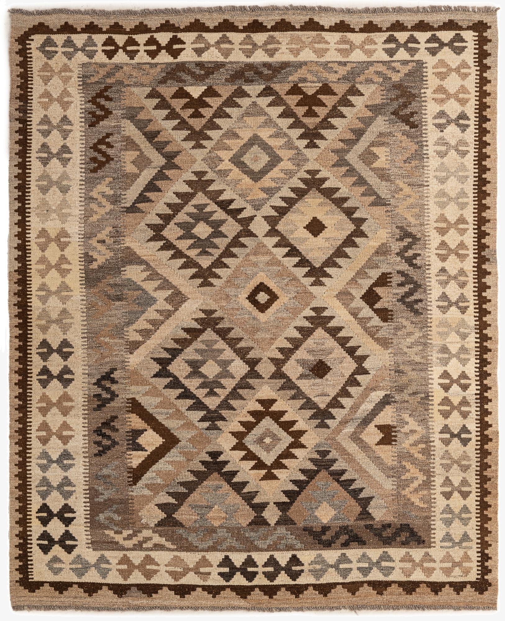 5' 2 x 6' 3  Hand Woven Kilim Maymana Wool Rug