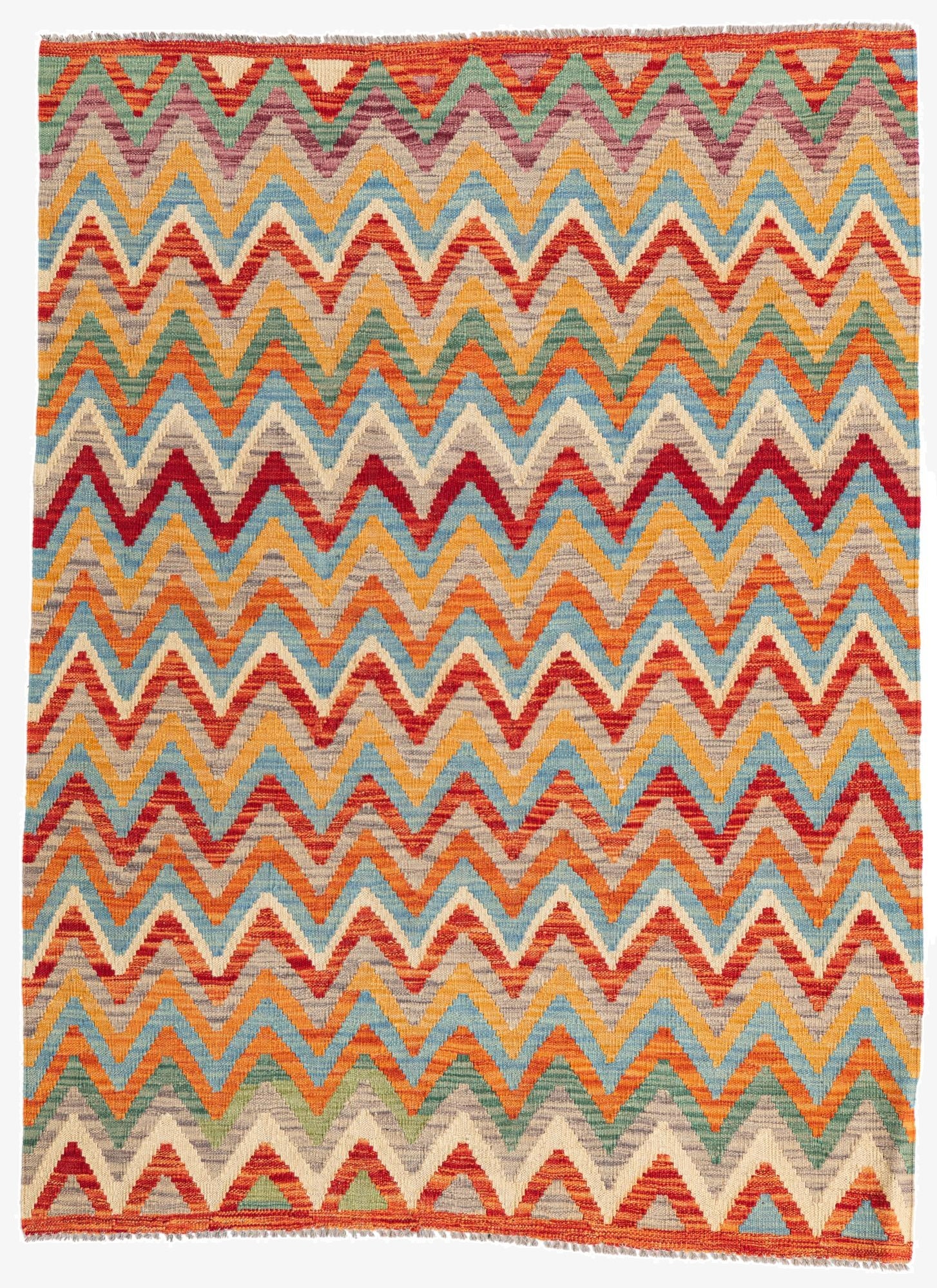 4' 3 x 5' 9  Hand Woven Kilim Maymana Wool Rug