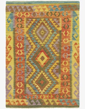 3' 4 x 4' 10 Hand Woven Kilim Maymana Wool Rug