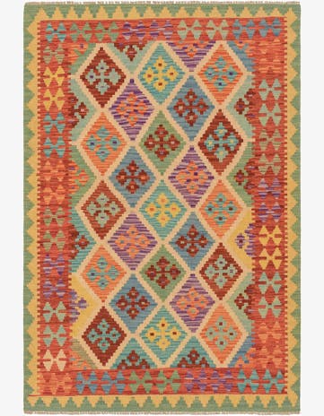 3' 11 x 6' Hand Woven Kilim Maymana Wool Rug