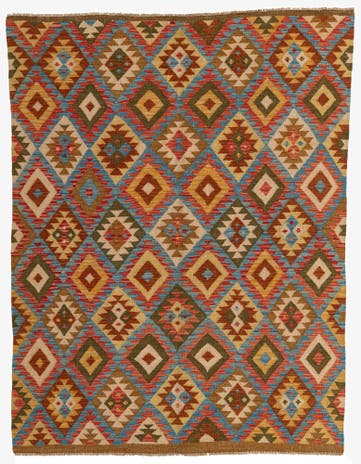 5' x 6' 6 Hand Woven Kilim Maymana Wool Rug