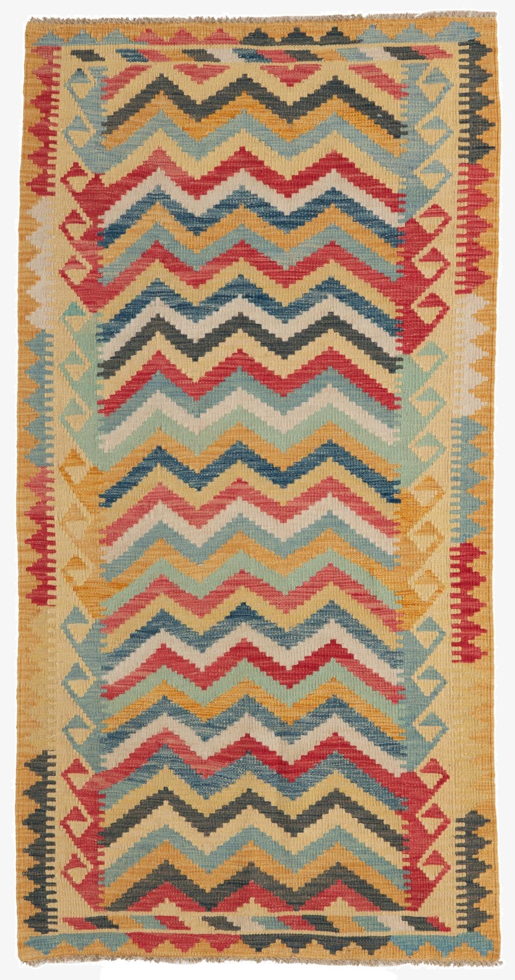 3' 4 x 6' 6  Hand Woven Kilim Maymana Wool Rug