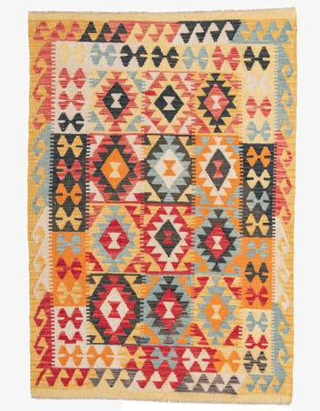 4' x 5' 10 Hand Woven Kilim Maymana Wool Rug
