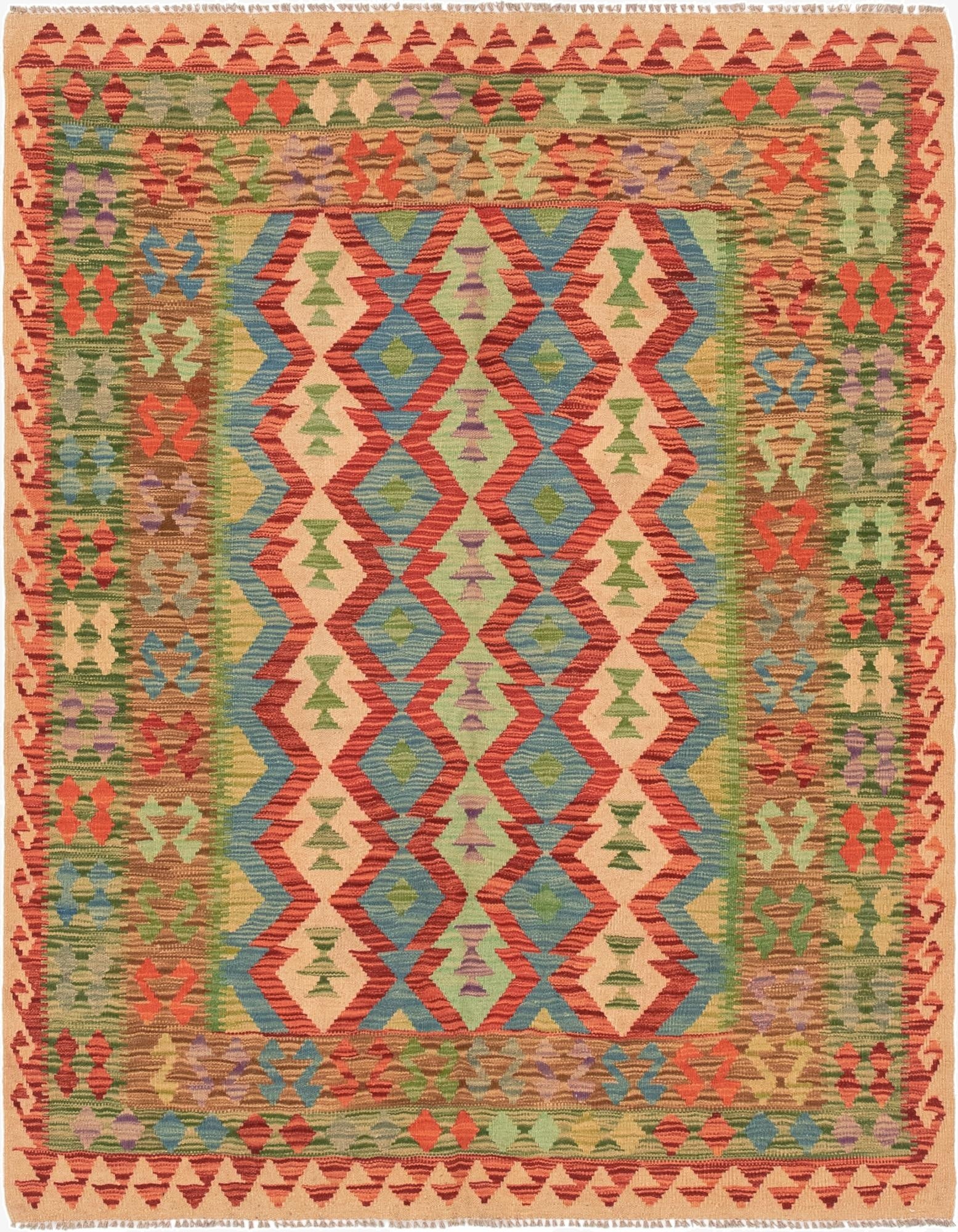 5' 3 x 6' 6  Hand Woven Kilim Maymana Wool Rug