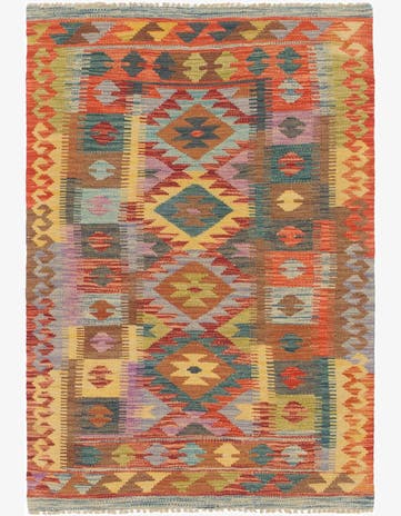 3' 3 x 4' 10 Hand Woven Kilim Maymana Wool Rug