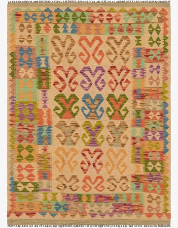 4' x 5' 6 Hand Woven Kilim Maymana Wool Rug