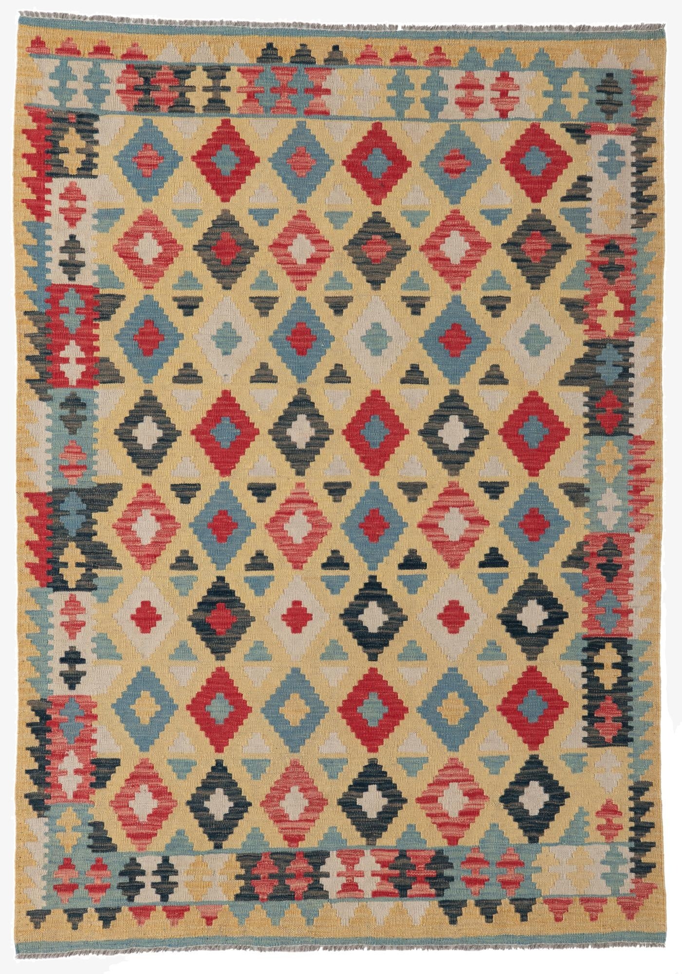 4' 5 x 6' 3  Hand Woven Kilim Maymana Wool Rug