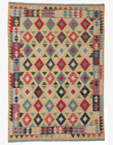 4' 5 x 6' 3 Hand Woven Kilim Maymana Wool Rug