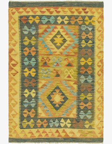 3' 2 x 4' 8 Hand Woven Kilim Maymana Wool Rug