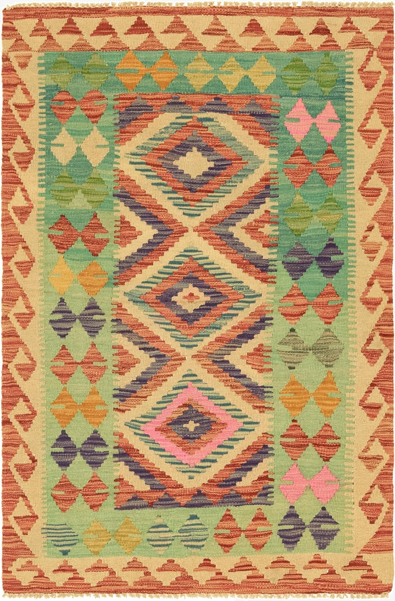 3' 1 x 4' 9  Hand Woven Kilim Maymana Wool Rug