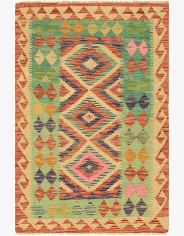 3' 1 x 4' 9 Hand Woven Kilim Maymana Wool Rug