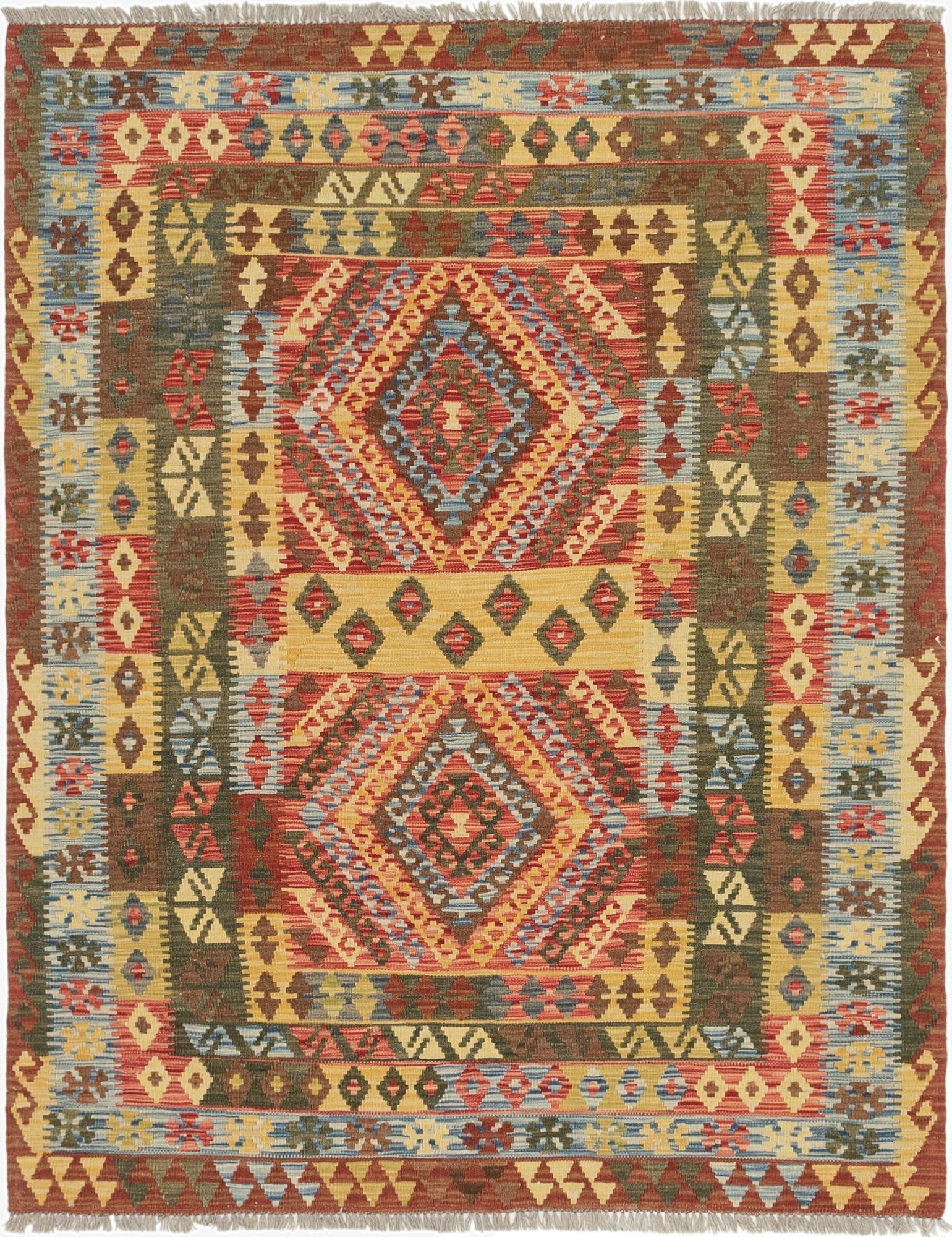 5' 2 x 6' 7  Hand Woven Kilim Maymana Wool Rug