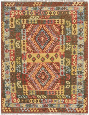 5' 2 x 6' 7 Hand Woven Kilim Maymana Wool Rug