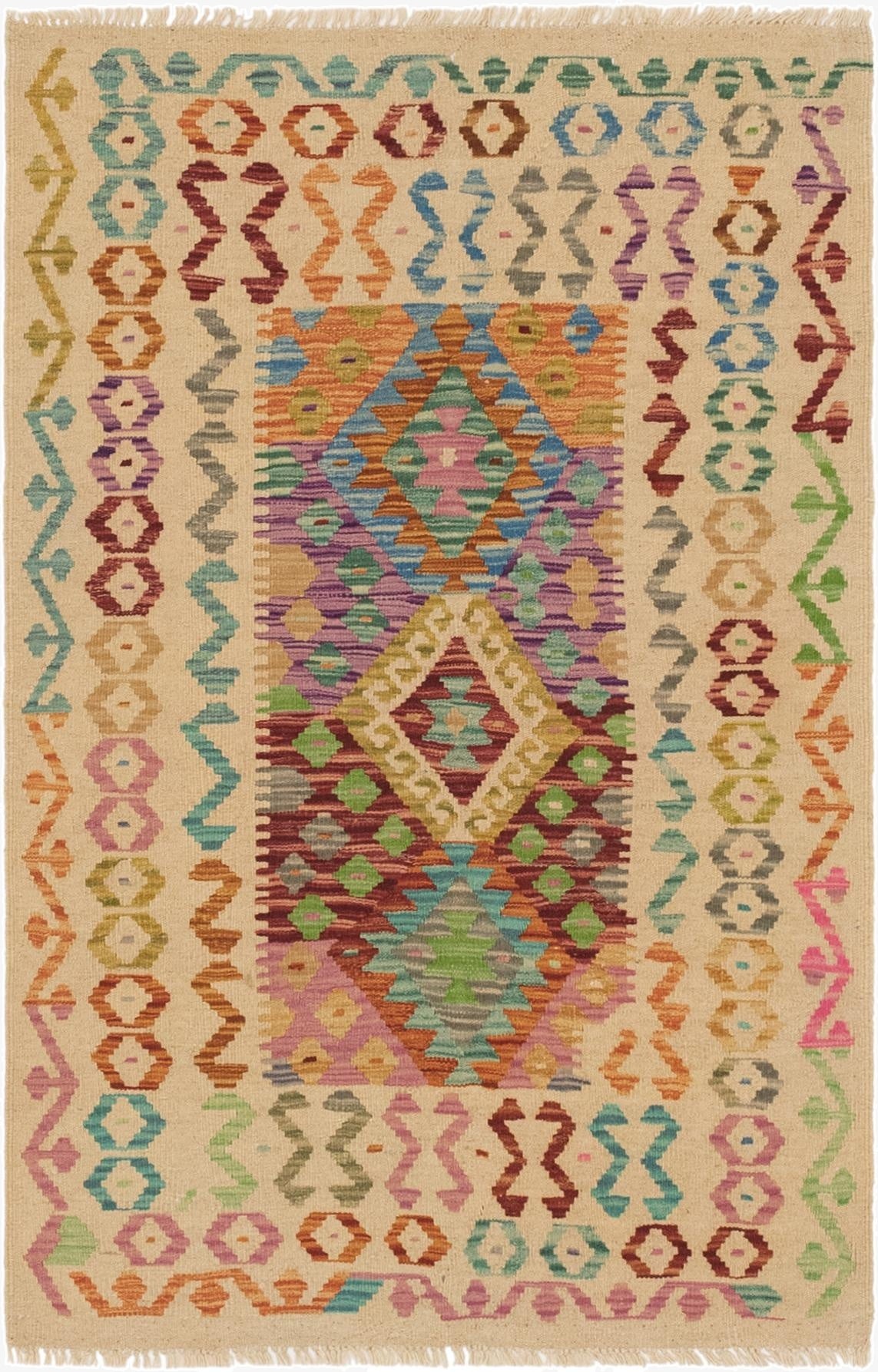 3' 2 x 5'  Hand Woven Kilim Maymana Wool Rug
