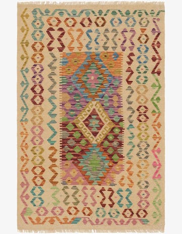 3' 2 x 5' Hand Woven Kilim Maymana Wool Rug