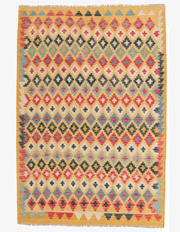 4' 2 x 6' 2 Hand Woven Kilim Maymana Wool Rug