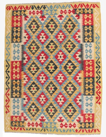 4' 4 x 5' 9 Hand Woven Kilim Maymana Wool Rug